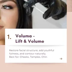 This graphic explains Juvederm Voluma, a filler I use to restore facial structure and add youthful fullness to areas like the cheeks, temples, and chin.