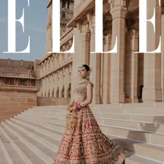 A stunning bridal portrait from a wedding we planned at Umaid Bhawan Palace, as featured in ELLE magazine. We love seeing our clients' beautiful moments celebrated in top fashion publications.