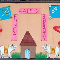 Another festive board for Pongal and Sankranti, complete with kites and a village scene.