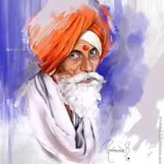 A digital portrait of a sadhu with a striking orange turban and white beard. I used expressive brushstrokes to capture the wisdom and serenity in his eyes.