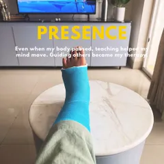 When I fractured my ankle, my body had to pause, but my mind kept moving. Teaching yoga became my therapy. This experience taught me the power of surrender and showing up even when things are tough, a lesson I carry into every class.