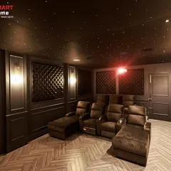 I blend classic European elegance with modern cinema technology. This project in Thoothukudi showcases deep, tufted wall paneling, herringbone wood flooring, and custom-designed recliners with chaise lounges for a truly luxurious and comfortable atmosphere.