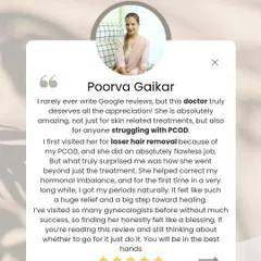 This feedback means the world to me. This patient came for laser hair removal due to PCOD, and I'm so glad we could help not just with the hair, but also with managing the underlying hormonal imbalance. My goal is always to go beyond the surface treatment and help you heal from the inside out.