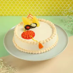 Celebrate Raksha Bandhan with this elegant cake, featuring an edible rakhi design and fresh fruit toppings. It's a sweet way to honor the sibling bond.