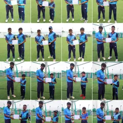 A collage celebrating the successful completion of our 8th Summer Camp, with players receiving their certificates from our coaches.