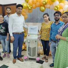 My team and I celebrating the induction of the Alma Soprano laser system at SkinFine Clinic. This technology ensures that every laser hair reduction session is not only effective but also comfortable for our patients.