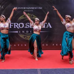 A triumphant moment from our performance at the Afro Sekita festival in Bangalore. This shot captures the joy and artistry we bring to every choreography.