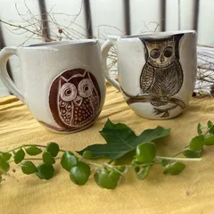 These two owl mugs showcase the sgraffito carving technique I use to create detailed, textured portraits of animals.