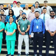 A group photo with the team at Indian Oil Corporation (IOCL) in Yusuf Sarai after a successful yoga event. It's rewarding to bring the benefits of yoga to the workplace.