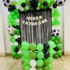 Another angle of the simple yet effective football-themed balloon backdrop.