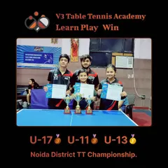 Celebrating our winners from the Noida District TT Championship. We secured medals in the U-17, U-11, and U-13 categories, a fantastic achievement for the academy.