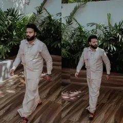 A collage of a groom in a traditional panche, showcasing his confident and stylish walk.