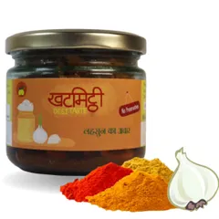 My homemade Lahsun ka Aachar, or Garlic Pickle. I use whole garlic cloves and my own hand-pounded masalas to create this flavourful and healthy pickle. It's pure, handmade, and has no preservatives.