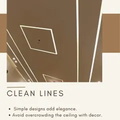 This image showcases a ceiling design with clean, geometric lines of profile lighting. This minimalist approach adds a touch of modern elegance without overcrowding the ceiling, making the space feel structured and stylish.