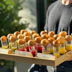 We've reimagined a street food classic with our Pani Puri Shooters. Each shot glass contains flavourful pani, topped with a crisp puri, making it a modern, mess-free appetizer perfect for any celebration.
