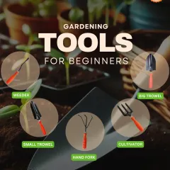 Feeling overwhelmed about what to buy? I've put together this simple guide showing the essential gardening tools for any beginner. It features a weeder, trowels, a hand fork, and a cultivator, everything you need to prepare your soil and start planting.