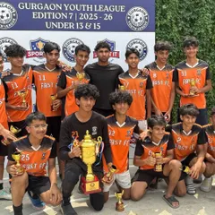 Our undefeated U15 team celebrating their Gurgaon Youth League championship. This victory, with only one goal conceded throughout the tournament, is a testament to their hard work and our defensive coaching principles.