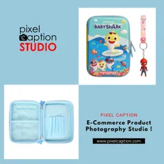 A branded graphic for a 'Baby Shark' pencil box, showing the product and its interior. This is great for social media posts or website banners.