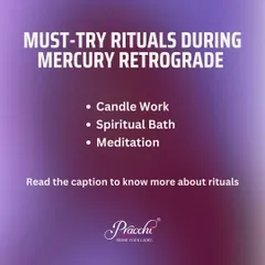 This graphic outlines three must-try rituals to help you navigate Mercury Retrograde with positive energy. I recommend candle work for clarity, spiritual baths for purification, and meditation for focus to turn cosmic challenges into growth opportunities.