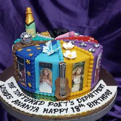 For the ultimate Swiftie. This cake celebrates all the Taylor Swift eras, from "Midnights" to "The Tortured Poets Department," complete with album art and iconic symbols like her guitar. It's a dream cake for any fan.
