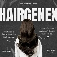 This is Hairgenex, a targeted treatment for both male and female pattern hair loss. Its primary function is to stop the production of androgen DHT, the hormone that is a common cause of baldness, allowing for healthier hair to grow.