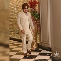 Our client, Gkirat, exudes confidence and style in a bestselling Indo-Western outfit. The intricate embroidery and modern silhouette make it a perfect choice for any celebration.