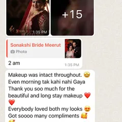 A WhatsApp review from my beautiful Meerut bride. She was happy that her makeup was intact throughout the night.