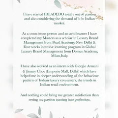 My work is a blend of passion and education. With a Master's in Luxury Brand Management and experience with global luxury houses, I offer informed, expert advice to help you navigate the world of bridal and trousseau shopping.