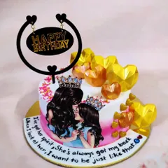 "I've got her spirit, she's always got my back." This beautiful cake celebrates the special bond between a mother and daughter, complete with a custom illustration.