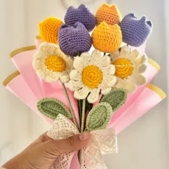 A gift that never fades. I customized this lovely crochet bouquet with daisies and tulips for a client to give her best friend on her birthday. We can create a custom flower arrangement for any special person in your life.