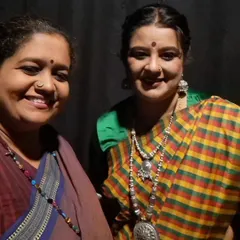 A backstage moment with a co-actor from the play 'Bengaluru Nagaratnamma'. The camaraderie and shared passion among artists are a huge part of the theatre experience.