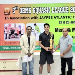 Runner-up Rounak Yadav being awarded his trophy in the Men's category of our 2023 squash league.