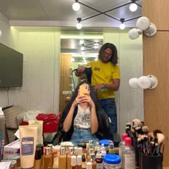 Getting my hair done for 'Dange/Por'. The hair and makeup chair is where the transformation into the character really begins.