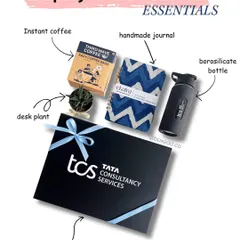 This is how we redefine employee onboarding. For our client TCS, we created this welcome kit with essentials like a branded borosilicate bottle, a handmade journal, and artisanal coffee, ensuring every new hire feels valued from day one.