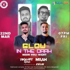 A poster for a "Glow in the Dark" Neon Holi Night. Themed parties like this are always fun, combining great music with a unique visual experience.