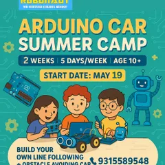 Build your own line-following and obstacle-avoiding car at our Arduino Car Summer Camp! This 2-week program is perfect for kids aged 10+ who are ready to build, code, and race.