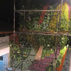 A behind the scenes look at a large artificial green wall project for a restaurant in Himachal Pradesh. You can see the scaffolding we use to safely install on tall walls.