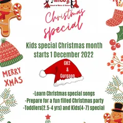The Christmas season is one of our favorite times of the year. This poster announces our Christmas special month, where we learn carols and prepare for a festive party. We have special batches for toddlers and older kids.