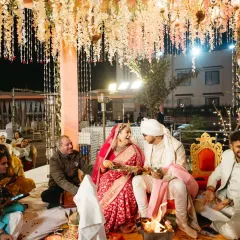 A candid moment of laughter and joy during the wedding ceremony.