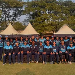 The full Delhi U-19 Women's team and staff. After five matches and five wins, we're heading to the quarterfinals.