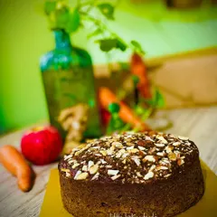 Another view of the gluten-free, sugar-free apple carrot cake. It's packed with wholesome ingredients and so much flavour.