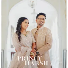 An elegant portrait of Harsh and Princy from their Jaipur engagement. We focus on capturing the couple's happiness and the beautiful details of their outfits and the decor.