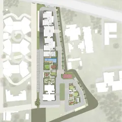 This is the master plan illustration for the Soul Spring housing community. This top-down view shows the strategic layout of buildings, green spaces, roads, and amenities, forming the foundational blueprint for the entire project.