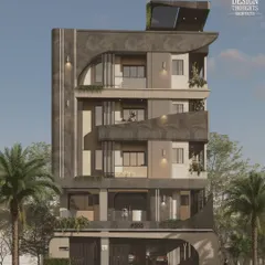 For urban living, we design bold and functional homes like this contemporary G+3 residence on a 40x40 plot. The design uses a textured concrete finish and flowing curves to create a strong sculptural statement, proving that compact spaces can have a grand presence.