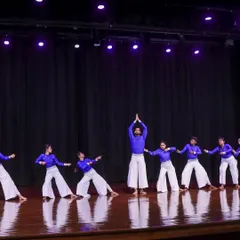 Mahesh leading the troupe in a dynamic sequence. As lead choreographers, we are hands-on in every performance, ensuring the energy on stage is powerful and engaging for the audience.