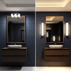 Cool or warm? You decide. This split image of a modern bathroom demonstrates how tunable lighting can completely change the look and feel of a space, from energizing to relaxing.