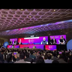 A wide shot of the Global Fintech Fest 2025, an event with over 100,000 attendees. Our team managed show calling, console operations, and breakout rooms, handling addresses from global leaders including PM Narendra Modi.