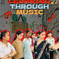 A fellow leads a vocal session at the "Cooperative Outreach of India" center. These after-school programs provide a crucial space for children to engage in creative activities and thoughtful discussions.