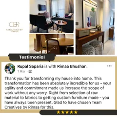 "Thank you for transforming my house into a home." Words like these from my clients are my biggest achievement. This testimonial reflects the trust and collaboration that are central to my process, from material selection to custom furniture.