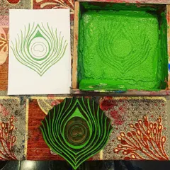 Block printing is a beautiful craft, but it is not about machine like perfection. The slight variations in each impression are part of its charm. This image of a peacock feather block and its print is a reminder that handmade art has a soul that machines cannot replicate.